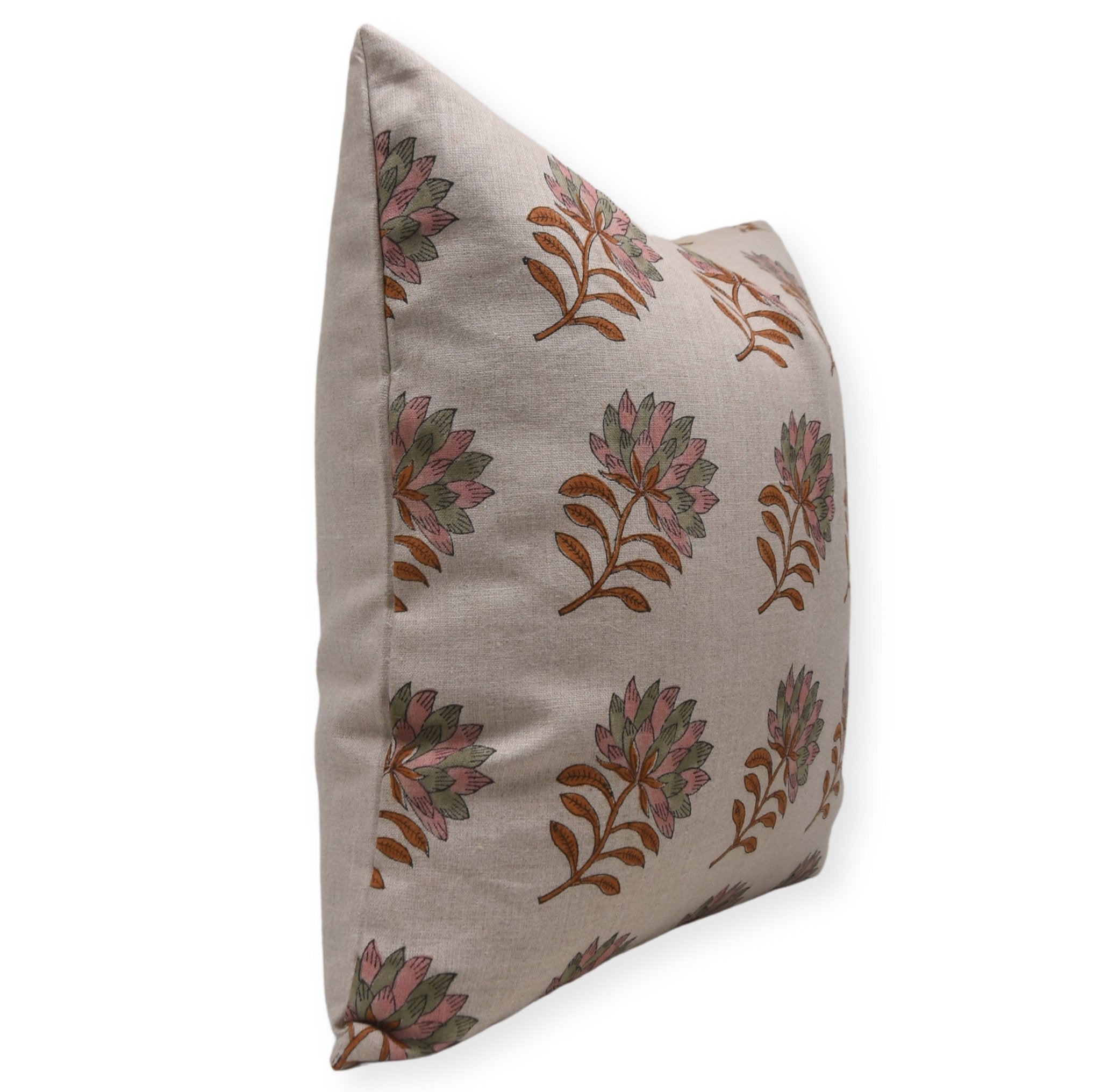 Block Print Pure Linen Pillow Cover - SUMMER FLOWER - Fabdivine