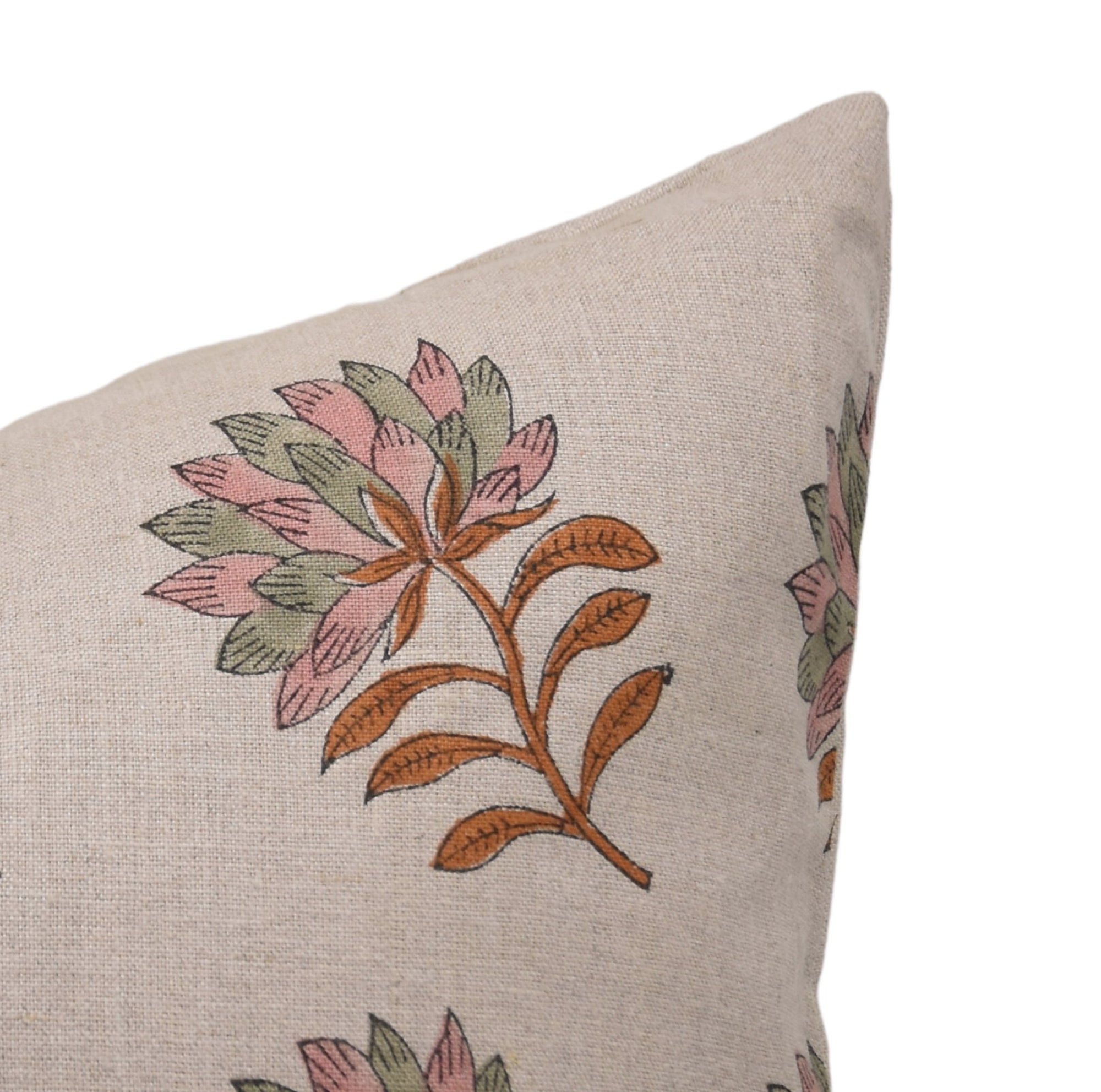 Block Print Pure Linen Pillow Cover - SUMMER FLOWER - Fabdivine