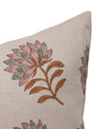 Block Print Pure Linen Pillow Cover - SUMMER FLOWER - Fabdivine