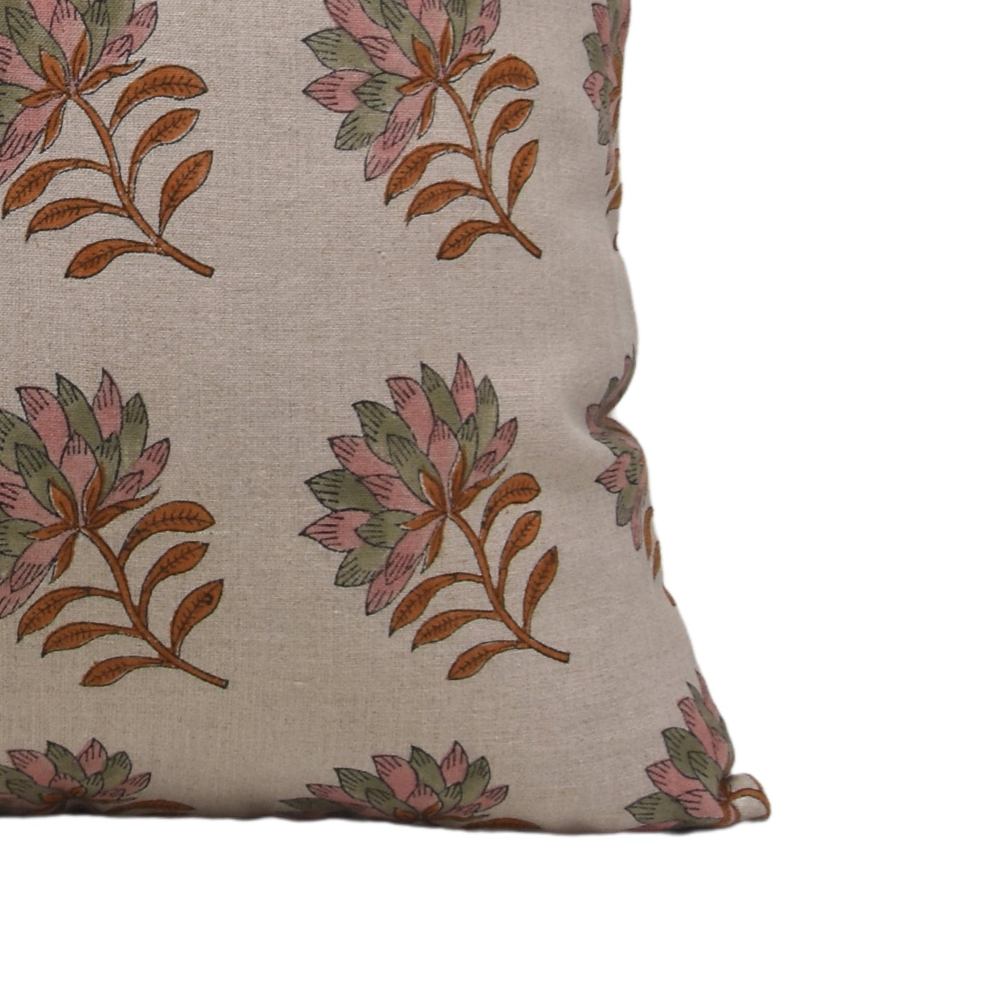 Block Print Pure Linen Pillow Cover - SUMMER FLOWER - Fabdivine