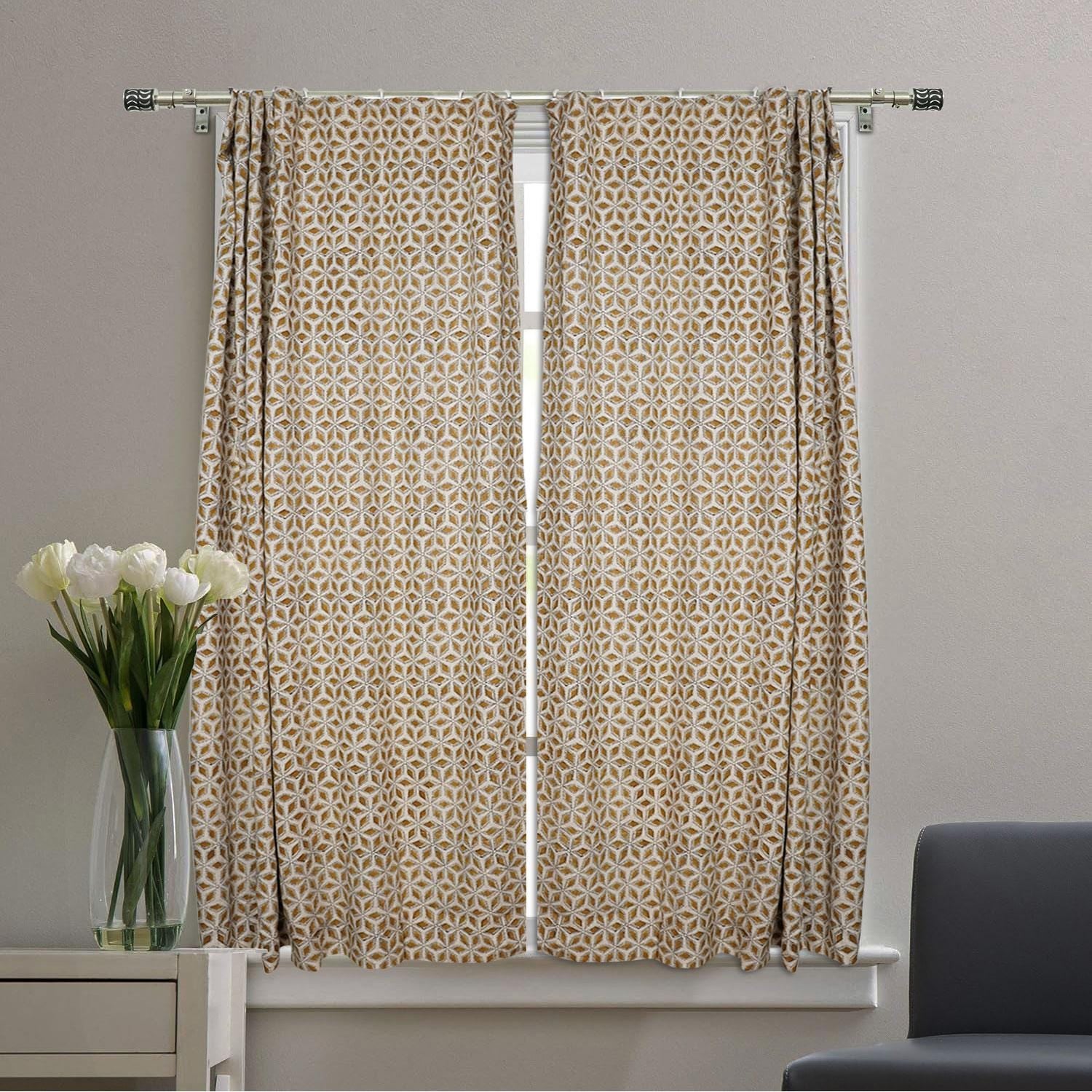 BLOCK PRINTED WINDOW RING DRAPERY BOHO VISCOSE COLORED LINEN CURTAIN - SHATKON