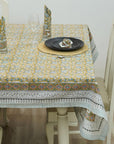 FLORAL HANDMADE BLOCK PRINTED COTTON INDIAN TABLE COVER/COVERING - 6 KAMAL