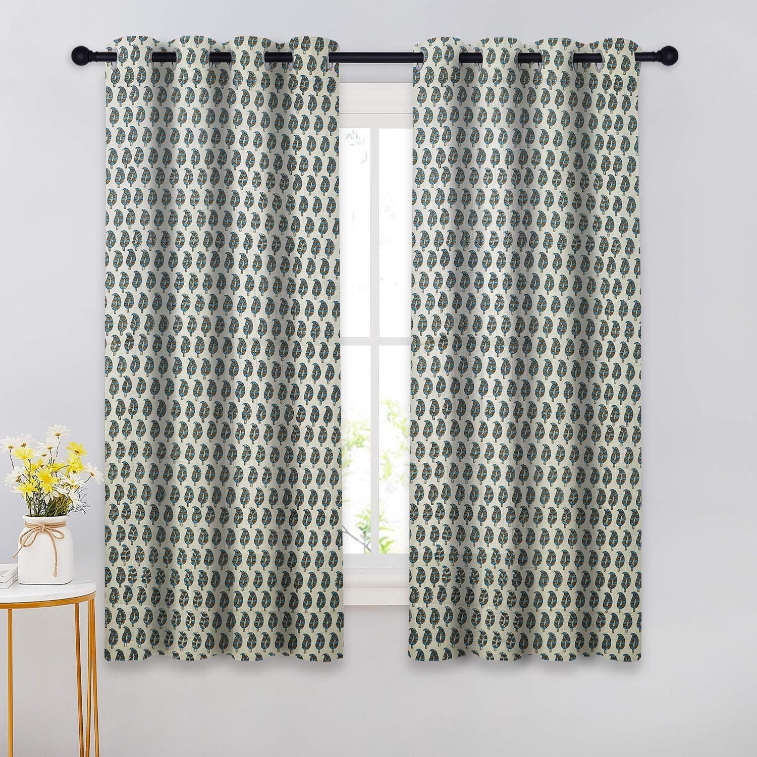 Floral Boho Block Print Blackout Curtains - Grommet Linen Window Shades - Lil Paisley