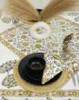 HANDMADE BLOCK PRINTED COTTON FLORAL NAPKIN AND CUSTOM DECORATIVE TABLE COVERING - GUDHAL BORDER