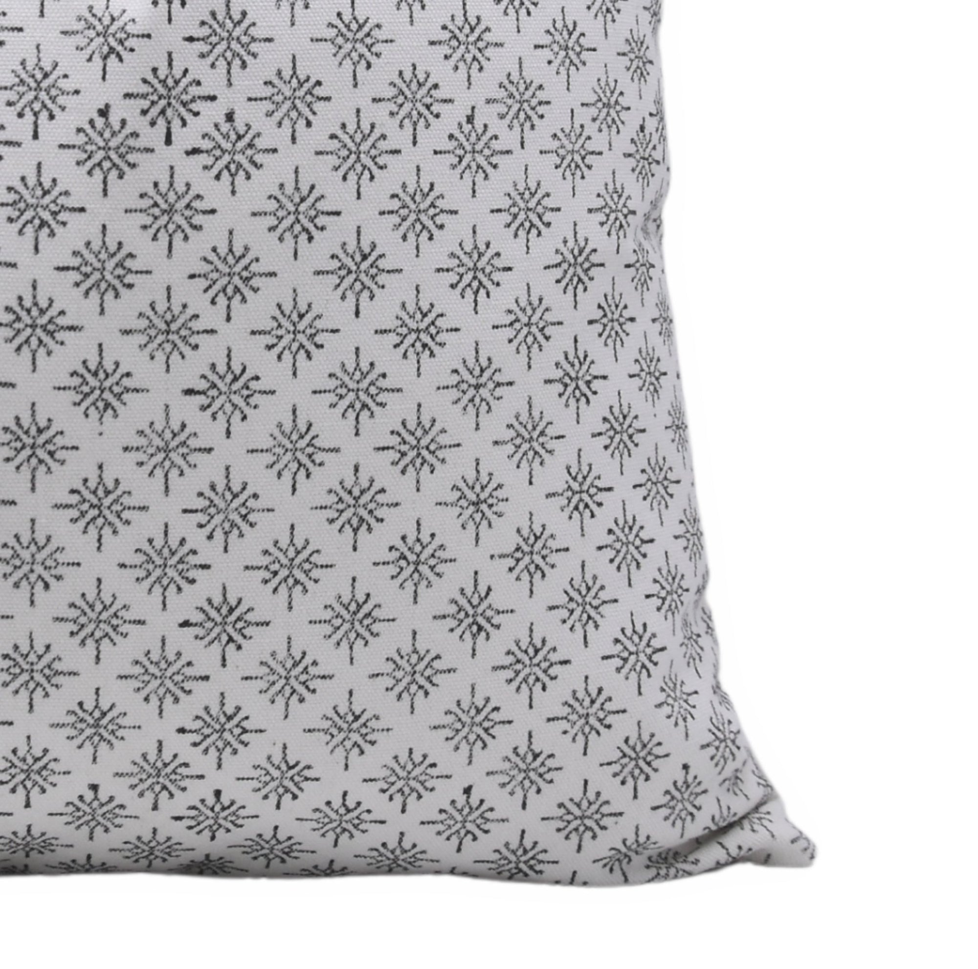 CHINGARI Thick Cotton White Block Print Boho Pillow/Cushion Cover - Fabdivine