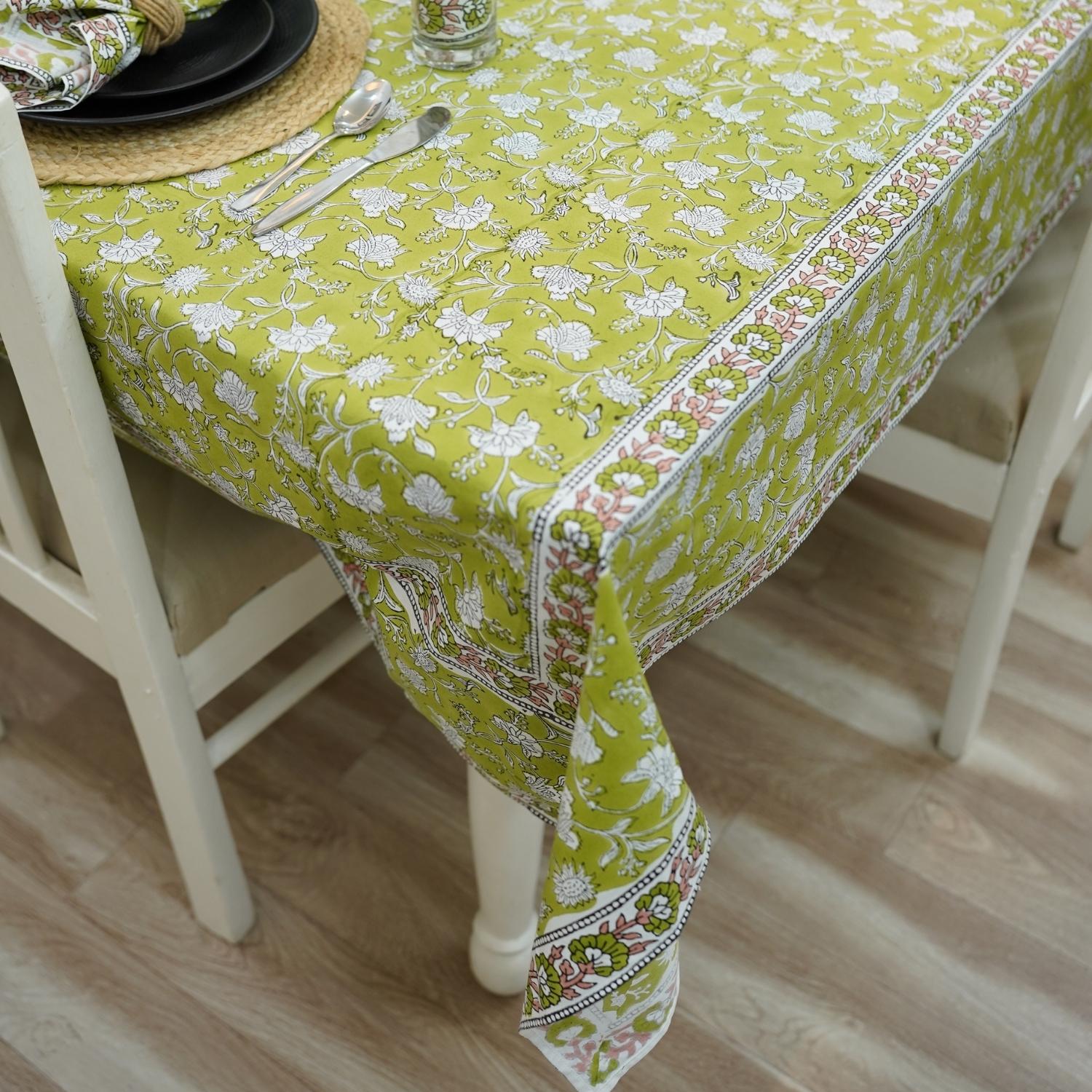 FLORAL BLOCK PRINT HANDMADE DECORATIVE INDIAN TABLE COVERING IN COTTON FABRIC - NAYAB