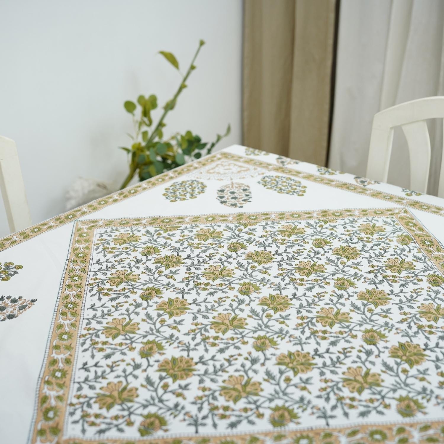 HANDMADE BLOCK PRINTED COTTON FLORAL NAPKIN AND CUSTOM DECORATIVE TABLE COVERING - GUDHAL BORDER