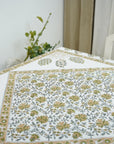 HANDMADE BLOCK PRINTED COTTON FLORAL NAPKIN AND CUSTOM DECORATIVE TABLE COVERING - GUDHAL BORDER