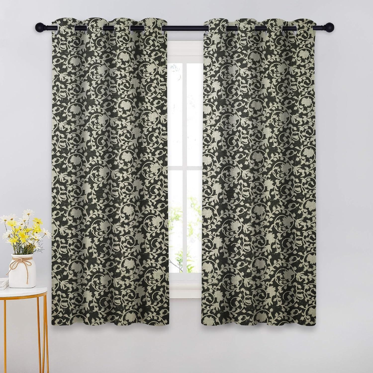 Blackout Floral Linen Curtain for Window Door Hand Block Printed - Devdas