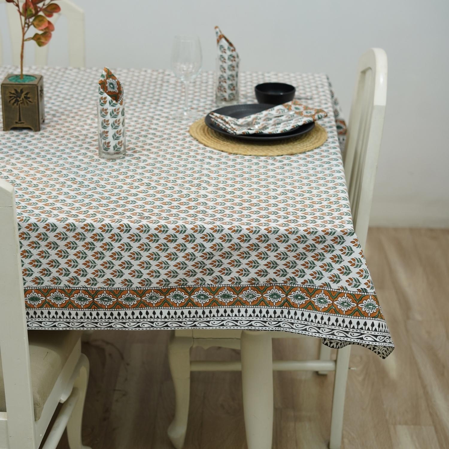 COTTON HAND BLOCK FLORAL PRINTED RECTANGLE DECORATIVE BOHO TABLE COVER - ALIA