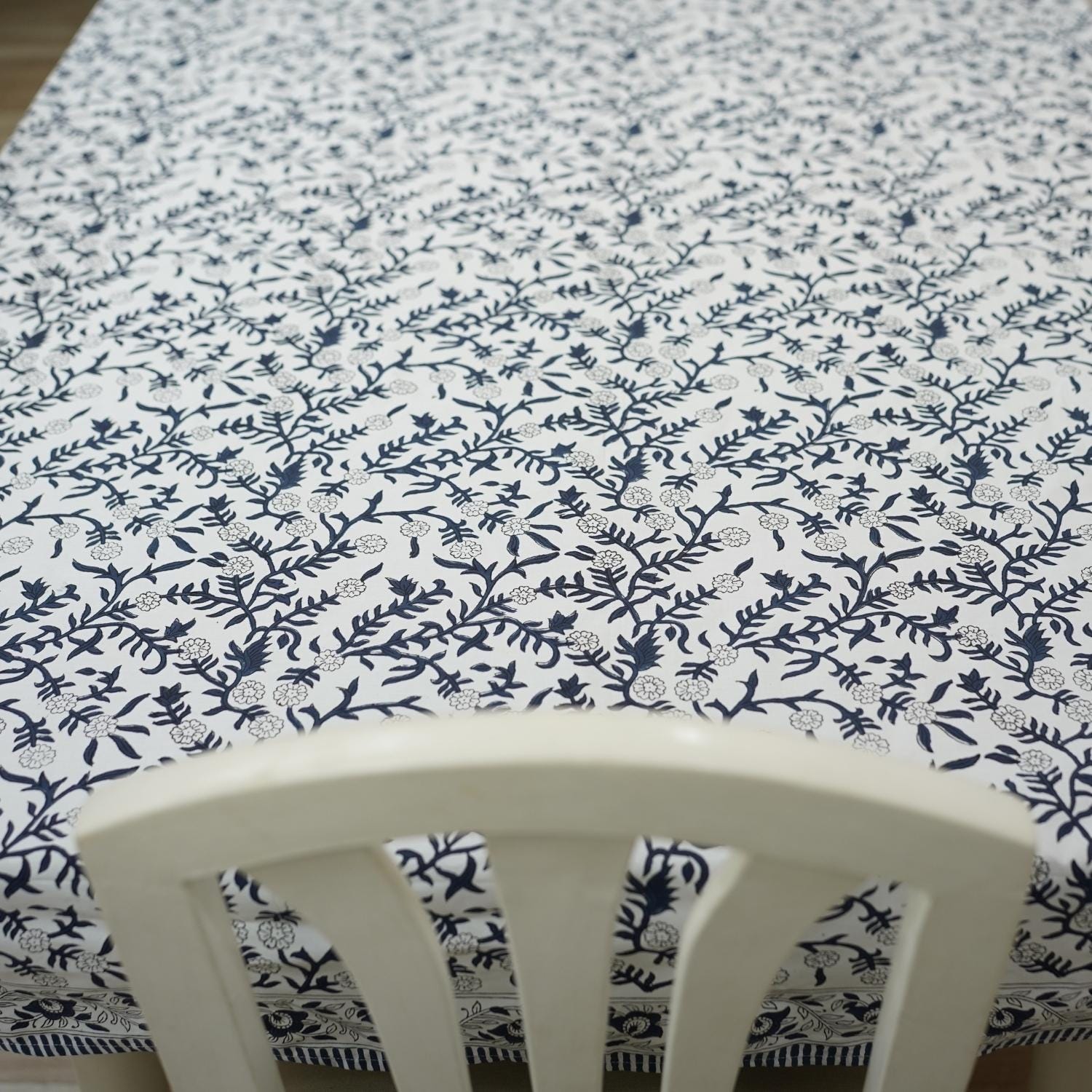 BLOCK PRINTED FLORAL HANDMADE DECORATIVE COTTON TABLE COVERING AND RUNNER - SEHJAN