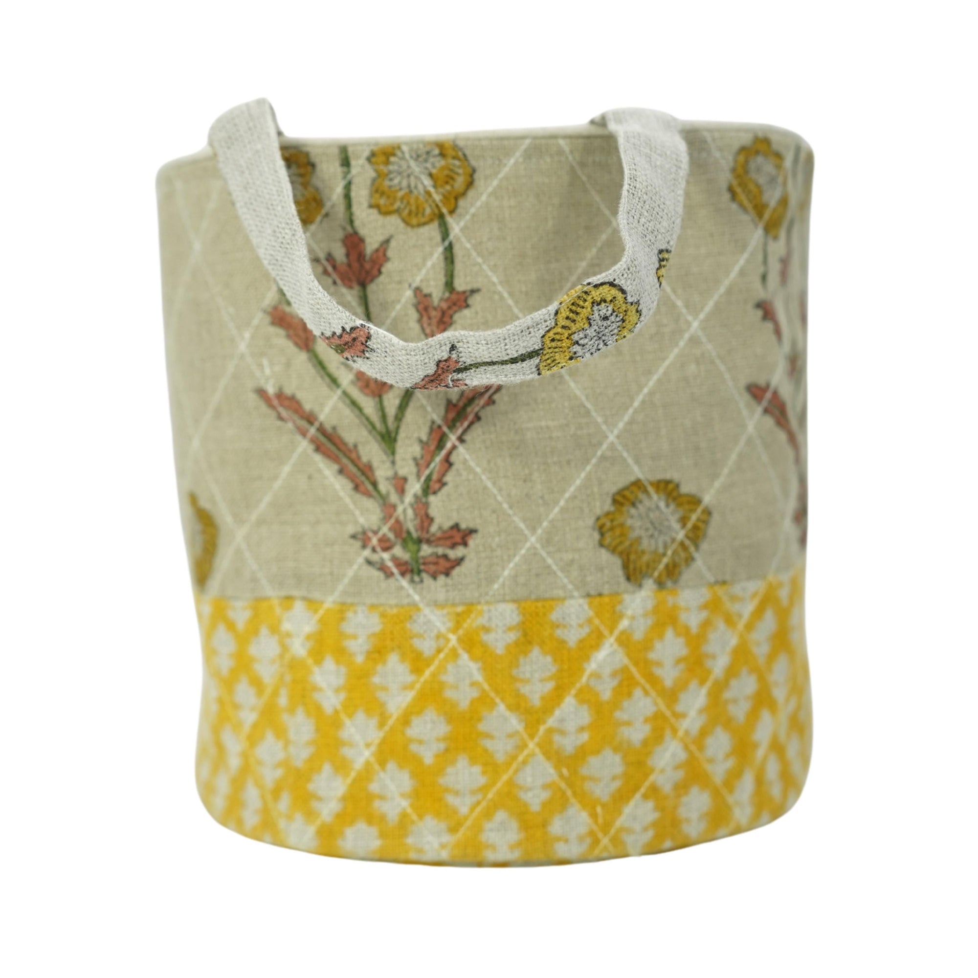 BOHEMIAN LINEN BLOCK PRINTED STORAGE BIN/BASKET FOLDABLE FABRIC HANDMADE ORGANIZER - AMITABH