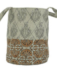 HANDCRAFTED LINEN BASKET SET BLOCK PRINTED FLORAL BROWN & GRAY HANGING STORAGE - NEEL GAGAN