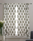 BLOCK PRINTED RING CURTAINS ELEGANT VISCOSE LINEN FOR A TIMELESS LOOK - GUDHAL