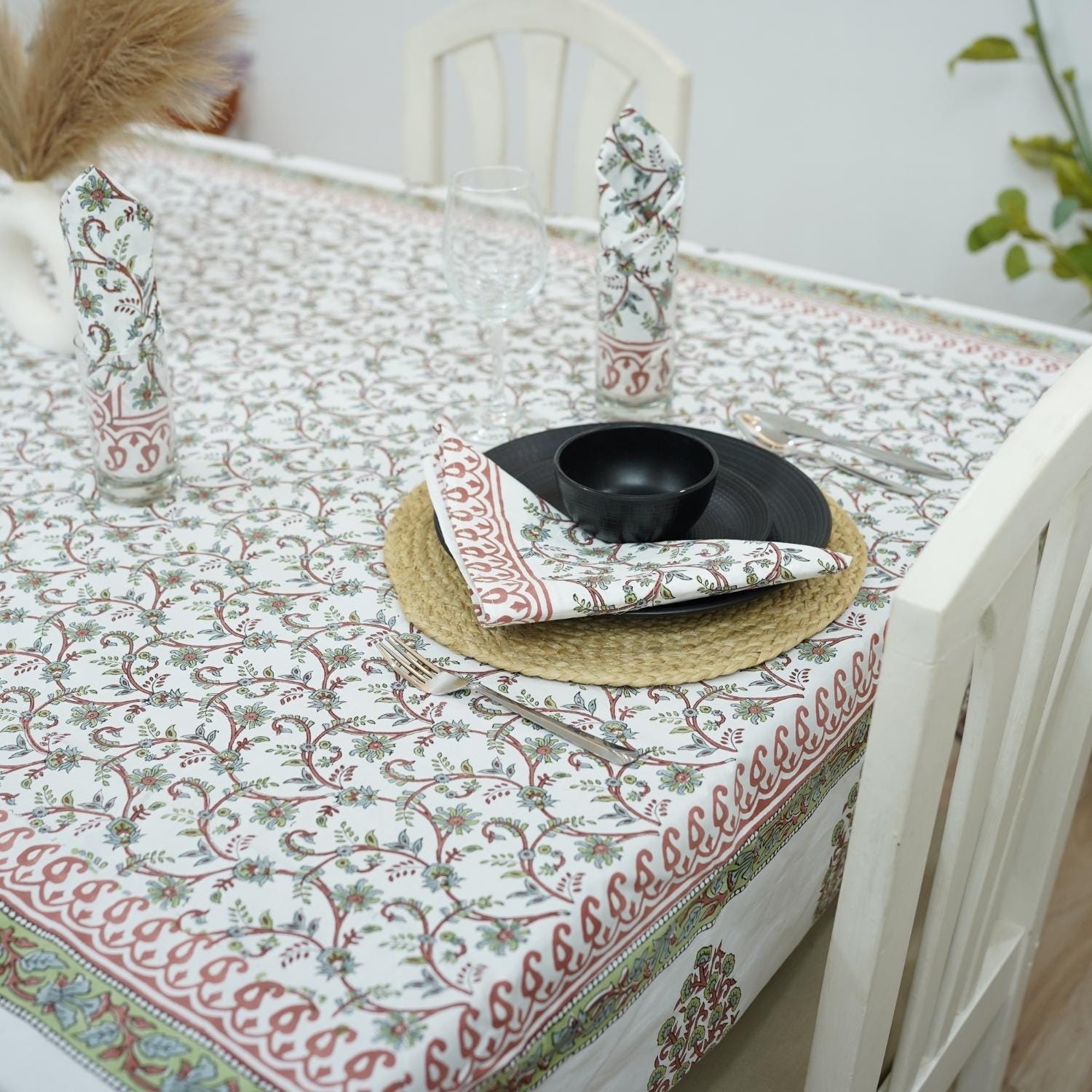 DESIGNER FLORAL PRINTED COTTON TABLE/DINING COVER WITH NAPKINS - VARANASI