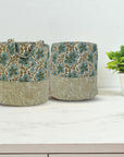 BLOCK PRINTED BASKET LINEN STORAGE BIN LIGHT BLUE & GREEN HANDMADE PUSHPSAMHITA AND JARUL