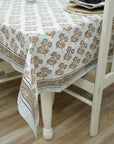 BROWN FLORAL HAND BLOCK PRINTED COTTON KITCHEN TABLE COVER AND NAPKINS SET - BAEL PATRA