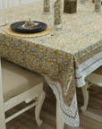 FLORAL HANDMADE BLOCK PRINTED COTTON INDIAN TABLE COVER/COVERING - 6 KAMAL