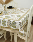 HANDMADE BLOCK PRINTED COTTON FLORAL NAPKIN AND CUSTOM DECORATIVE TABLE COVERING - GUDHAL BORDER