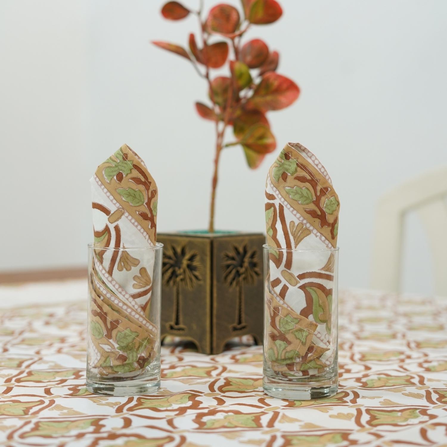 BLOCK PRINTED HANDMADE FLORAL COTTON TABLECLOTH/COVERING - HRIDYAVAN