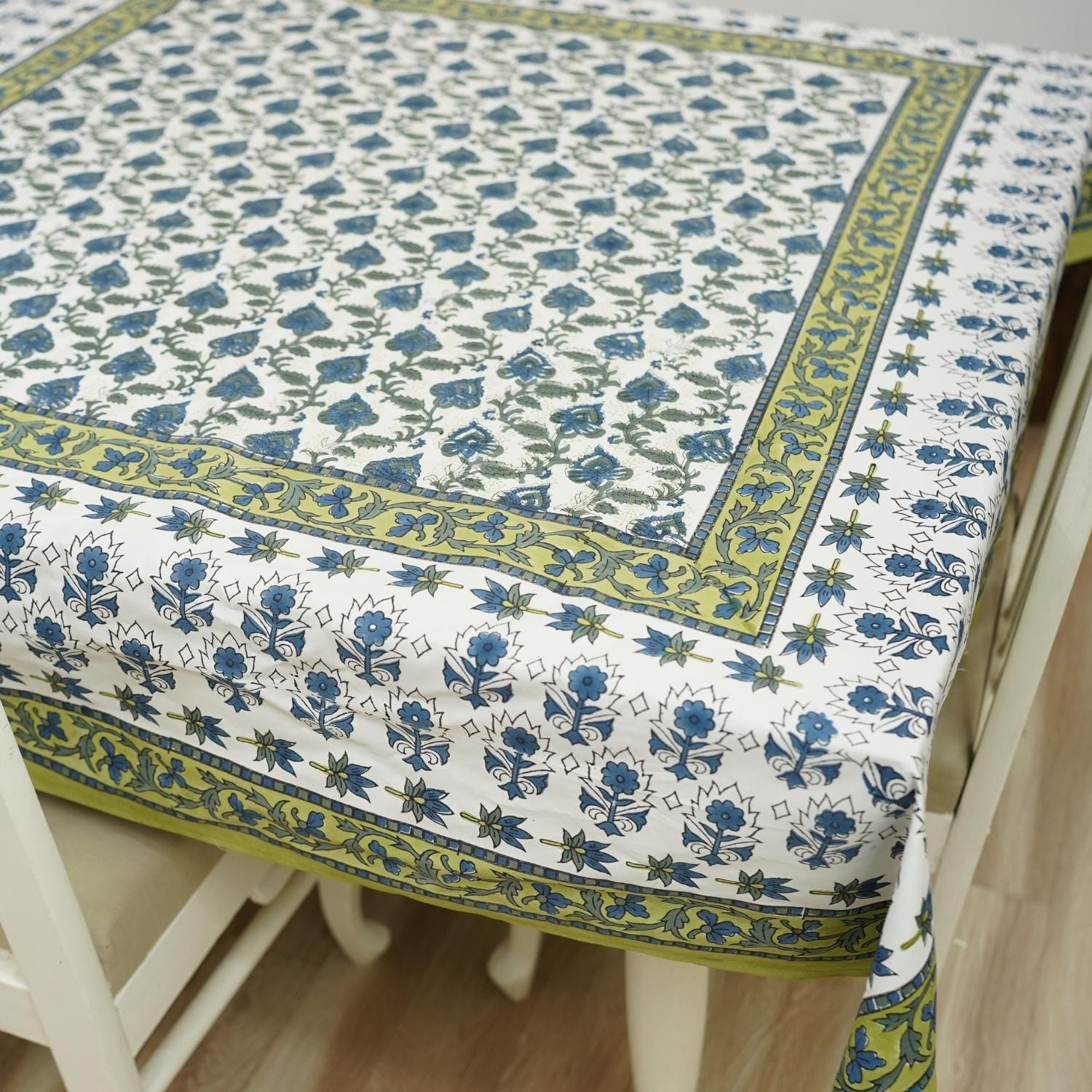 HANDCRAFTED INDIAN  BLOCK PRINTED TABLE COVER 100% COTTON FABRIC AND NAPKINS RUNNER - KUSUM