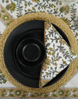 HANDMADE BLOCK PRINTED COTTON FLORAL NAPKIN AND CUSTOM DECORATIVE TABLE COVERING - GUDHAL BORDER