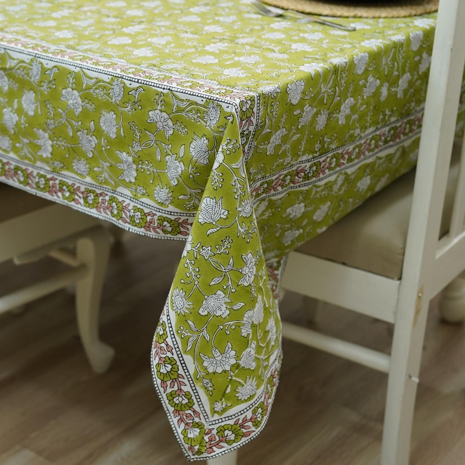 FLORAL BLOCK PRINT HANDMADE DECORATIVE INDIAN TABLE COVERING IN COTTON FABRIC - NAYAB