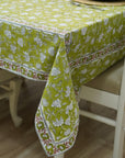 FLORAL BLOCK PRINT HANDMADE DECORATIVE INDIAN TABLE COVERING IN COTTON FABRIC - NAYAB