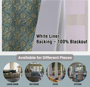 Thick Linen Blackout Curtain with Hand Block Print Floral Design for Living Room Bedroom - Vishalpushp