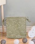 LINEN FABRIC BASKETS BLOCK PRINTED STORAGE ROUND ORGANIZER BIN SET WITH BEIGE COLOUR - JARUL