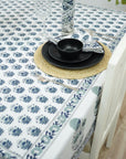 HANDMADE BLOCK PRINTED FLORAL DESIGNER COTTON TABLECLOTH AND NAPKIN - BHISHMA