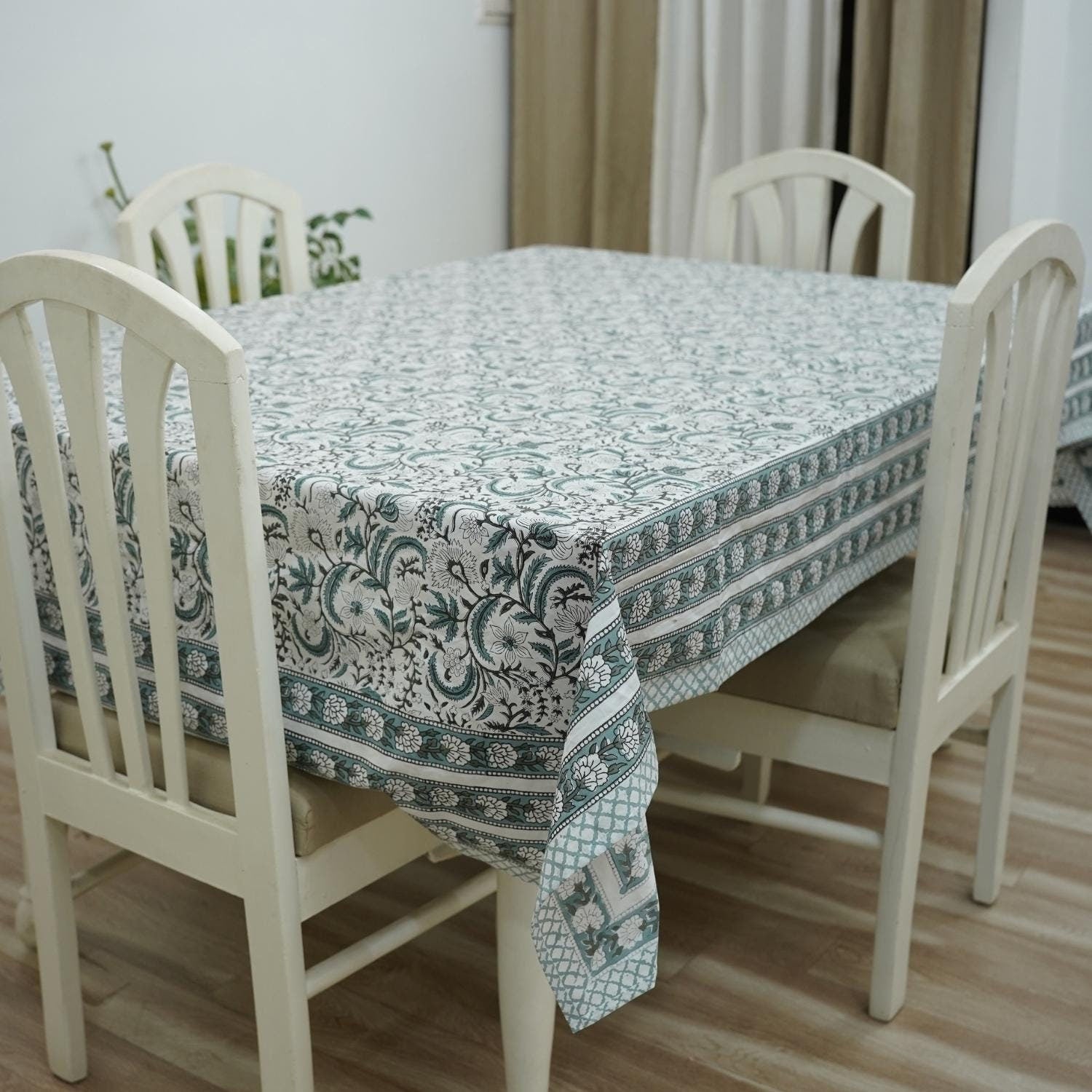 FLORAL HANDMADE BLOCK PRINTED COTTON NAPKINS AND TABLE CLOTH - KUNDANVAN