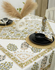 HANDMADE BLOCK PRINTED COTTON FLORAL NAPKIN AND CUSTOM DECORATIVE TABLE COVERING - GUDHAL BORDER