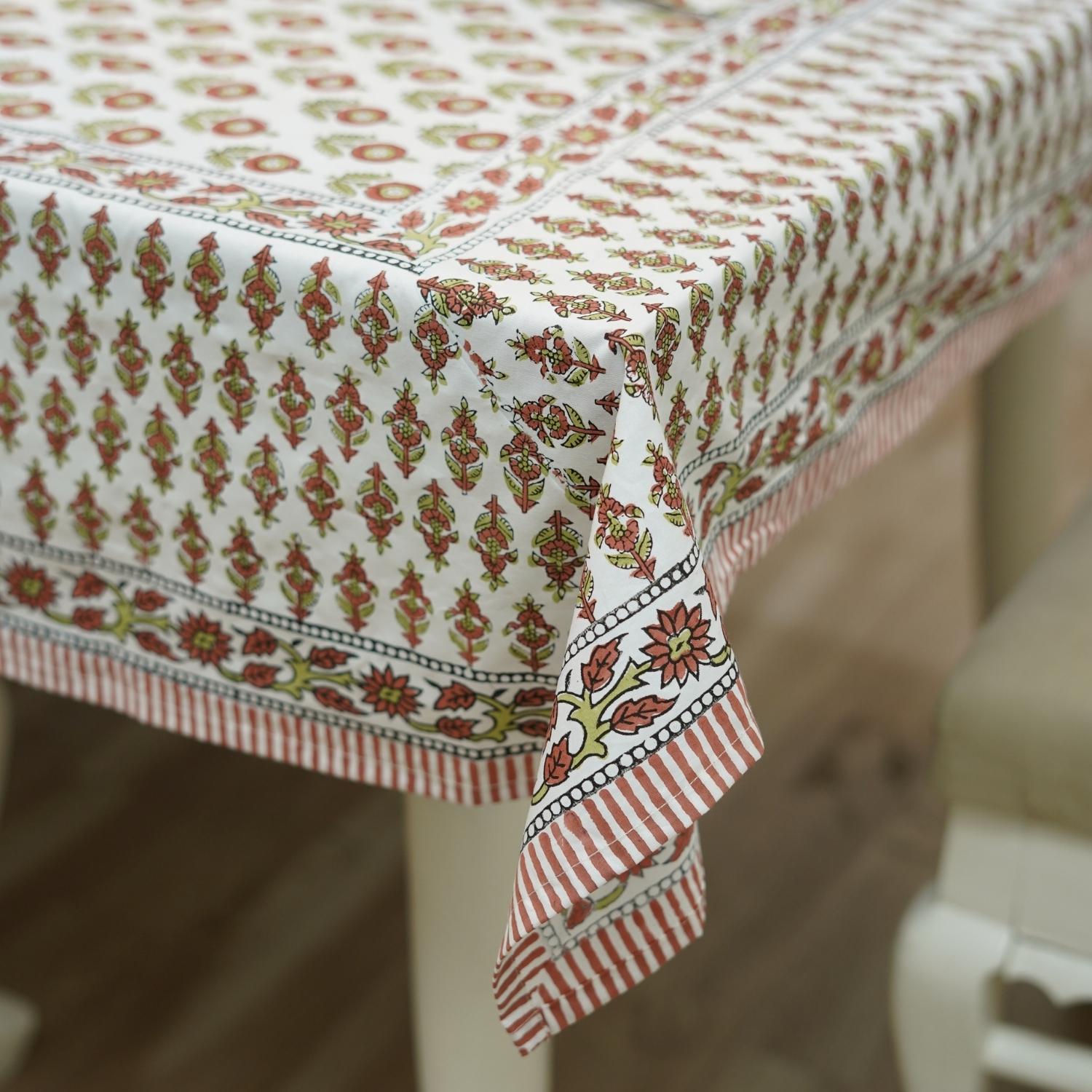 HANDCRAFTED PRINTED DECORATIVE SQUARE BOHO FLORAL COTTON TABLE COVER - ARJUN