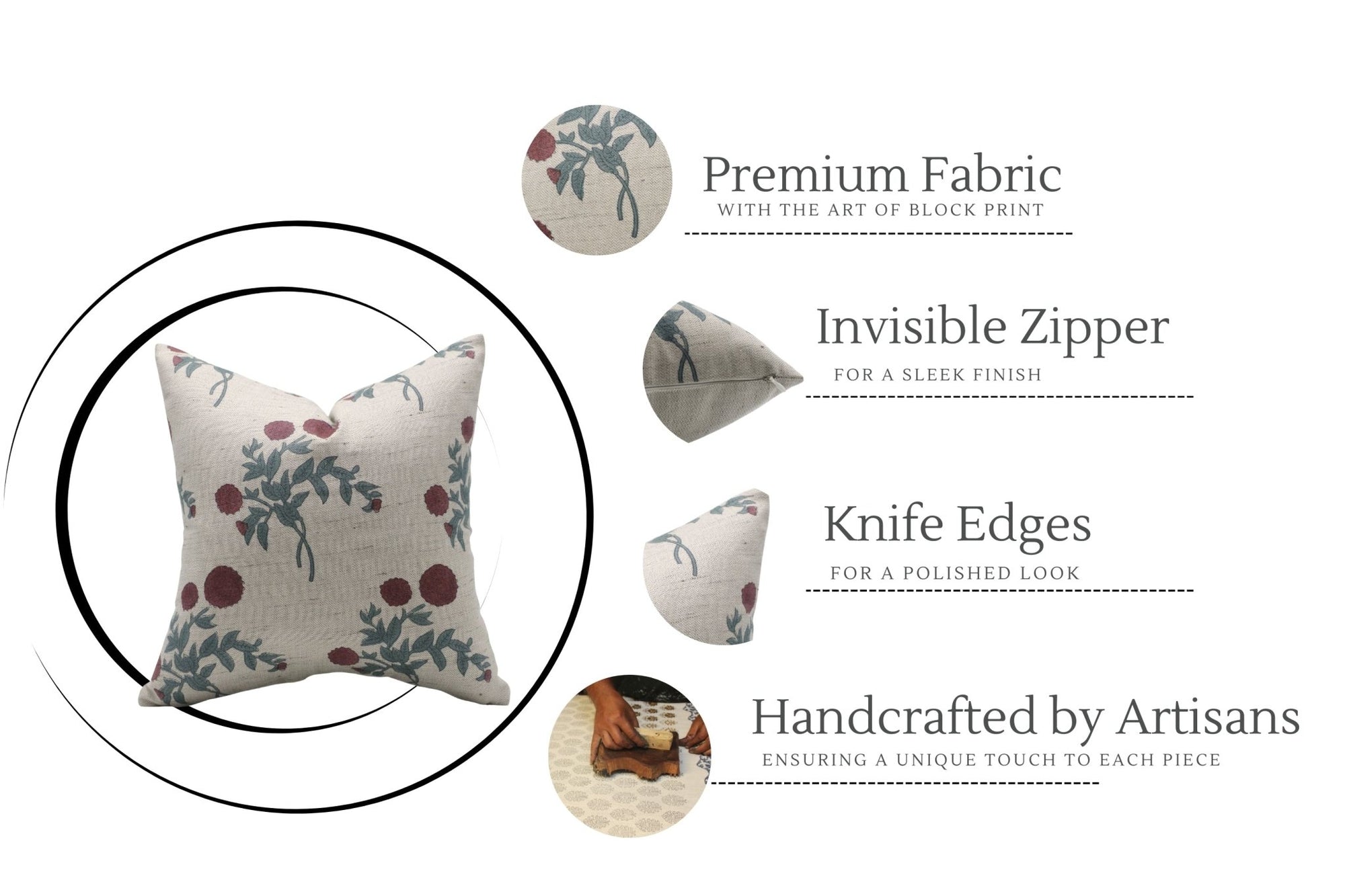 Square/Lumber block print pillow cover- Linen Blend- GULAB - Fabdivine