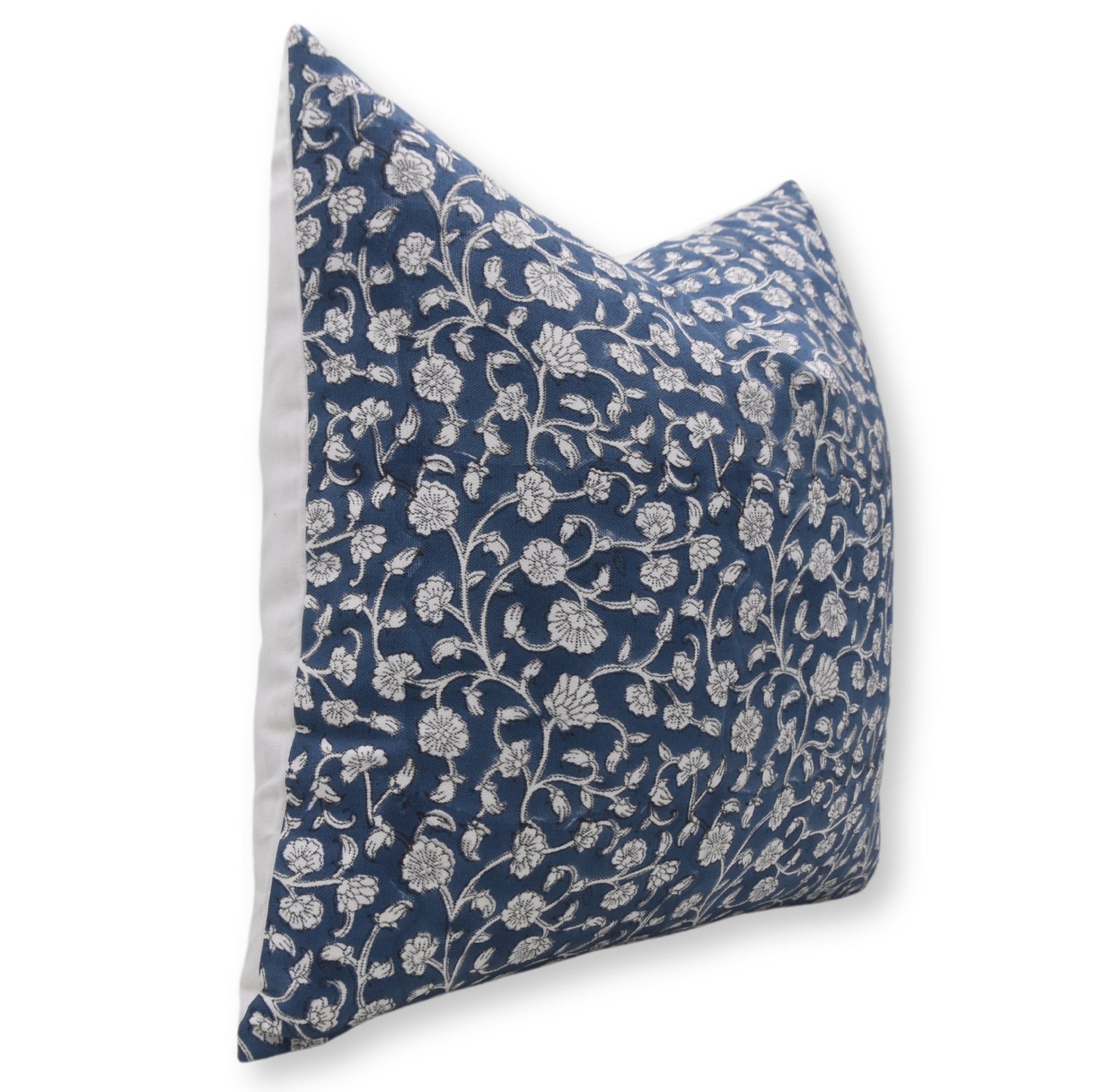 Block print cotton pillow cover for sofa, couch, or bed - Thick cotton in white from HIMACHAL. - Fabdivine