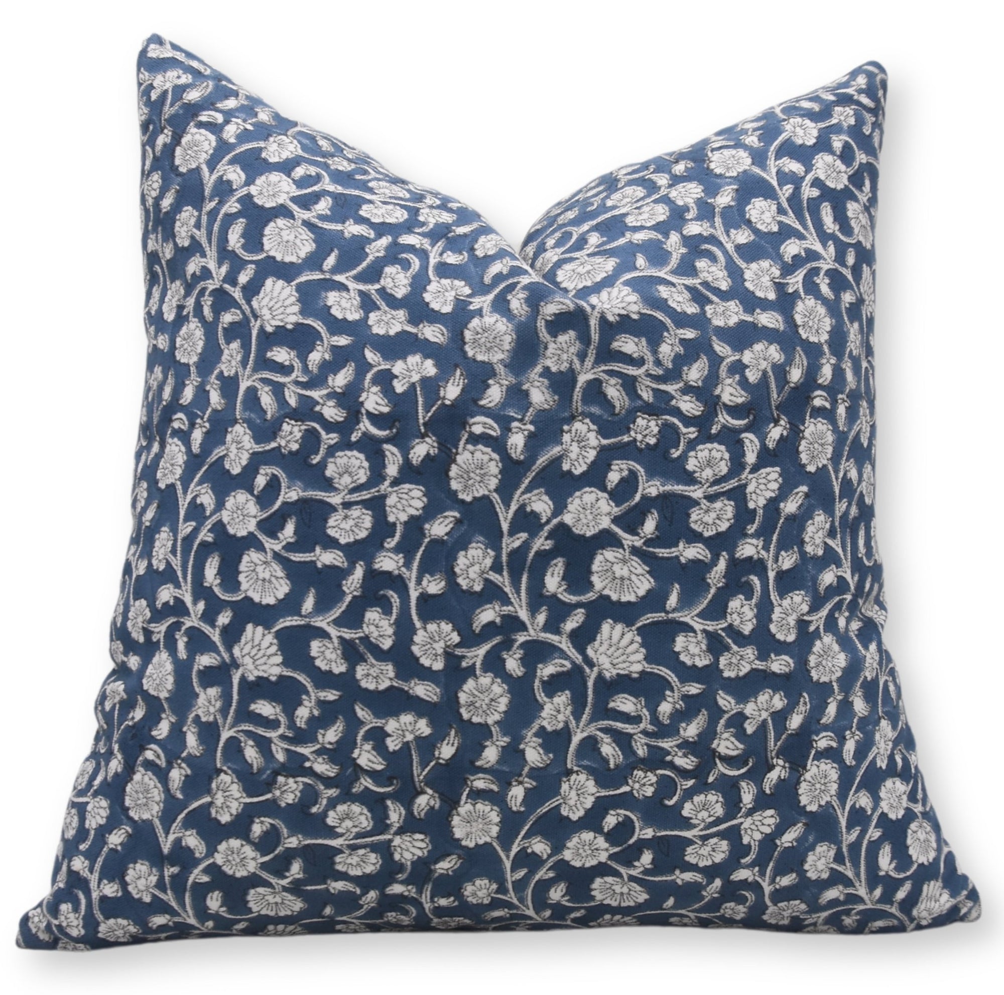 Block print cotton pillow cover for sofa, couch, or bed - Thick cotton in white from HIMACHAL. - Fabdivine