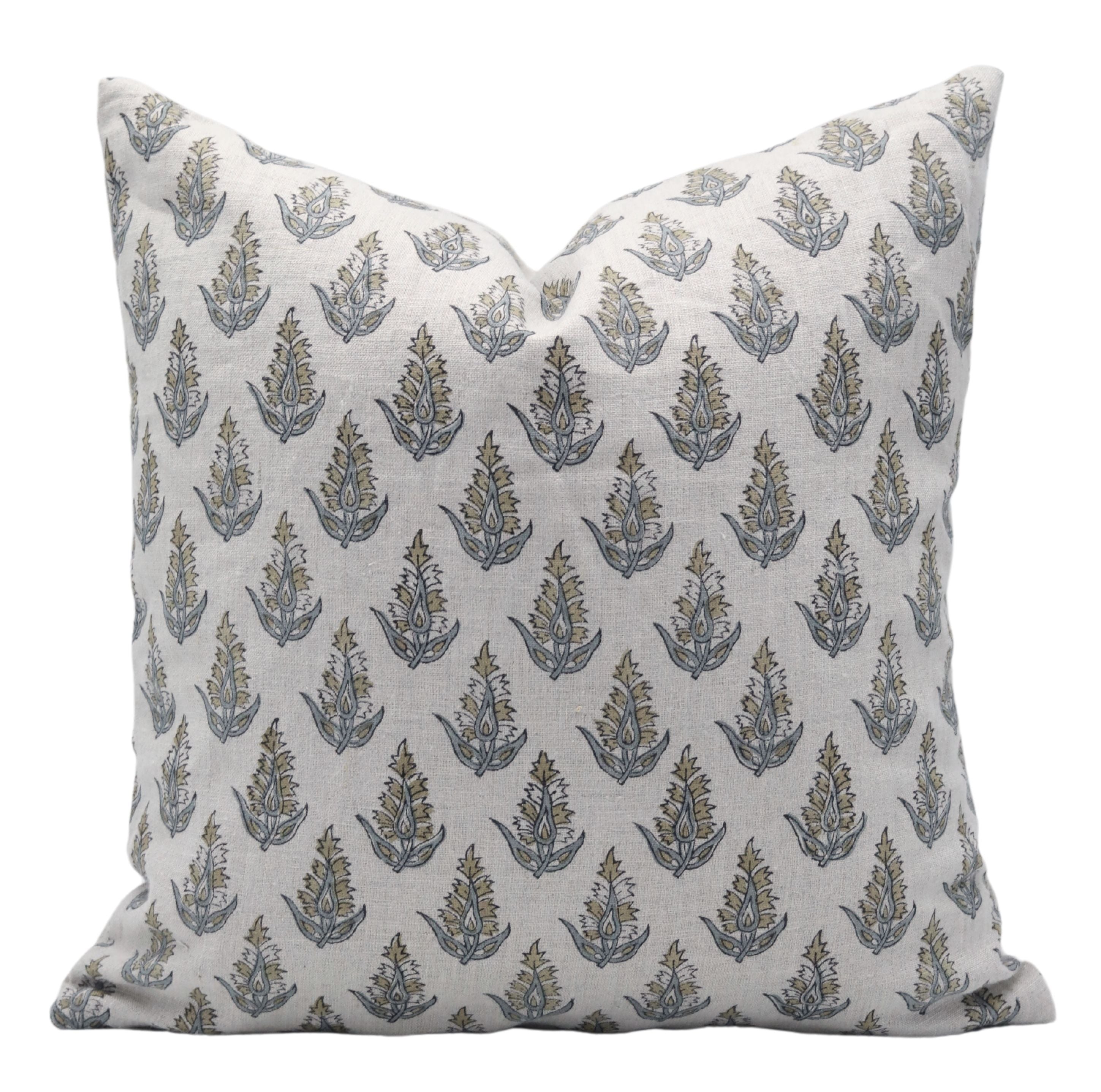 Block Print Linen Pillow Cover- KANAK BUTI - FABDIVINE LLC