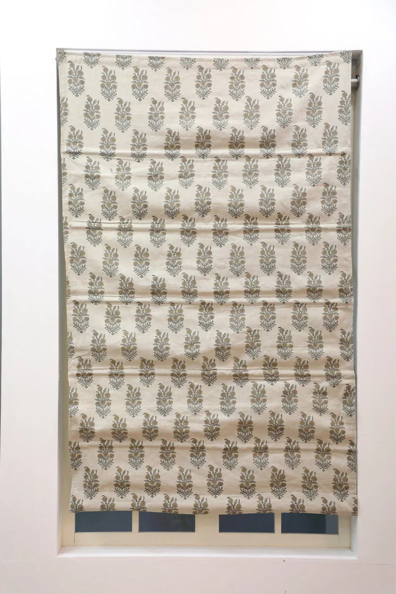 Pure Linen Block Print Roman Shade -HJARA