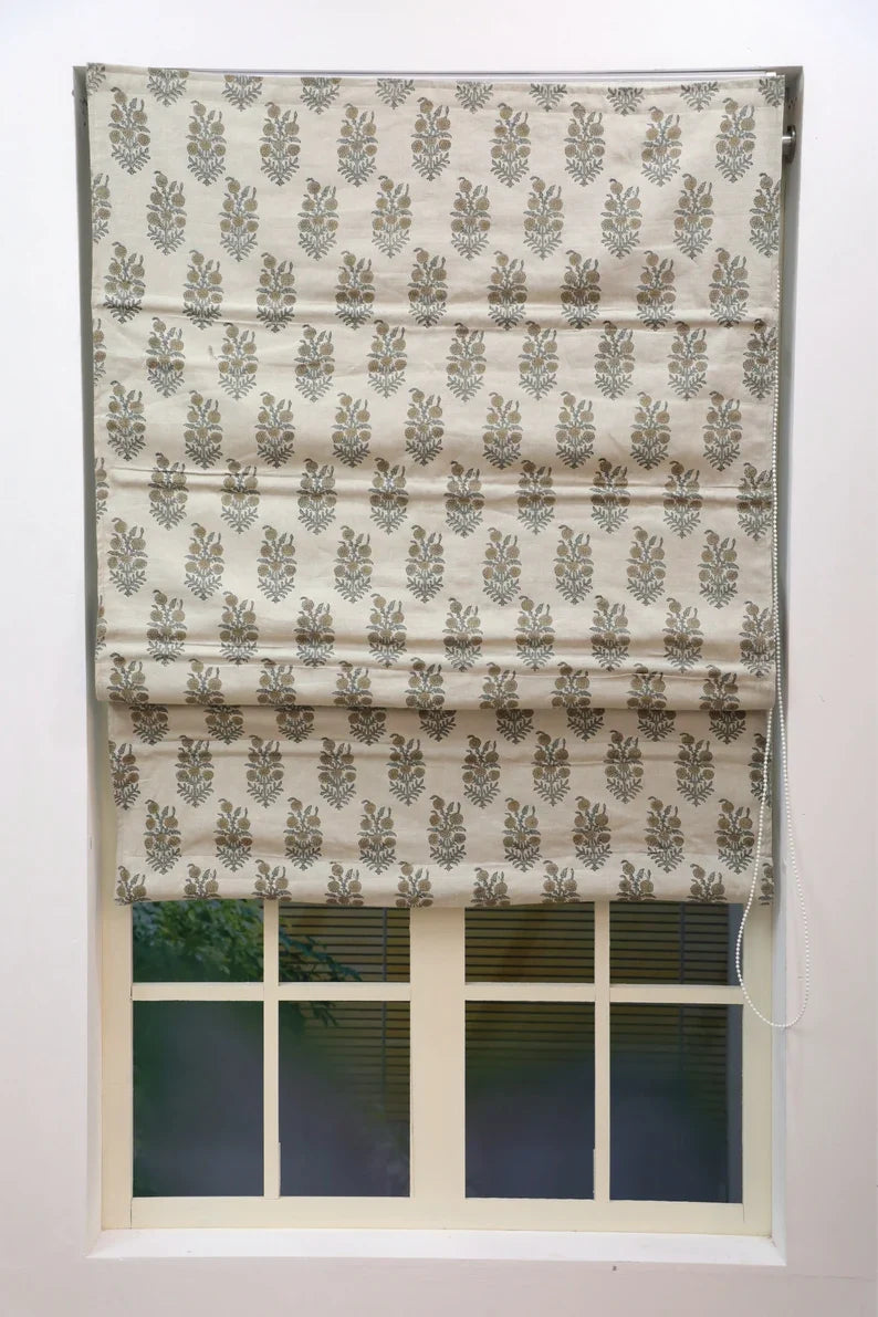 Pure Linen Block Print Roman Shade -HJARA