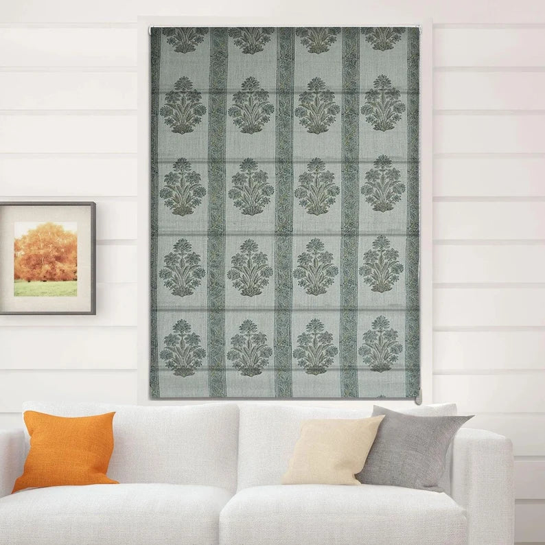 Pure Linen Block Print Roman Shade- MORPANKH BORDER