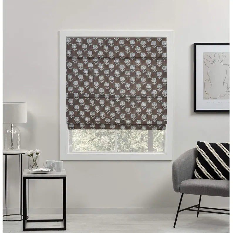 Pure Linen Bloack Print Blackout Window Blind-Rohini