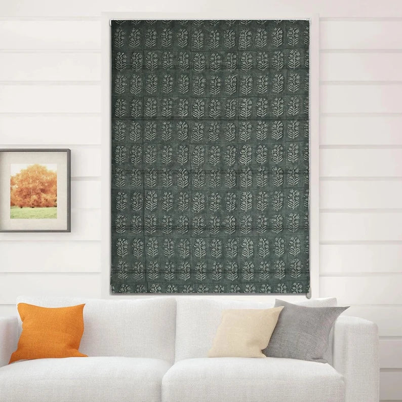 Pure Linen Block Print Roman Shade-INDERDHANUSH