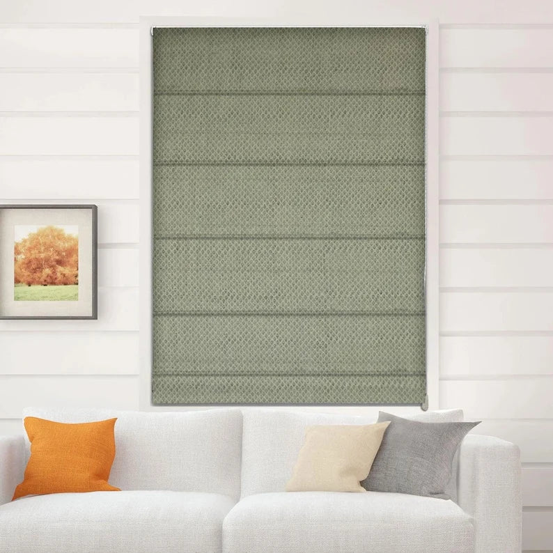 Thick Linen Block Print Roman Shade -  EVERBEE