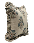 Block Print Floral Design Farmhouse Thick Linen Frill Cushion Cases - Swadesh