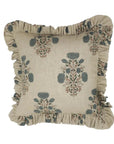 Block Print Floral Design Farmhouse Thick Linen Frill Cushion Cases - Swadesh