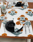 Set Of 4 Floral Orange Block Printed Table Napkin-Badshah