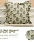 Block Print Thick Linen Frill Pillow Cover- Manmohan