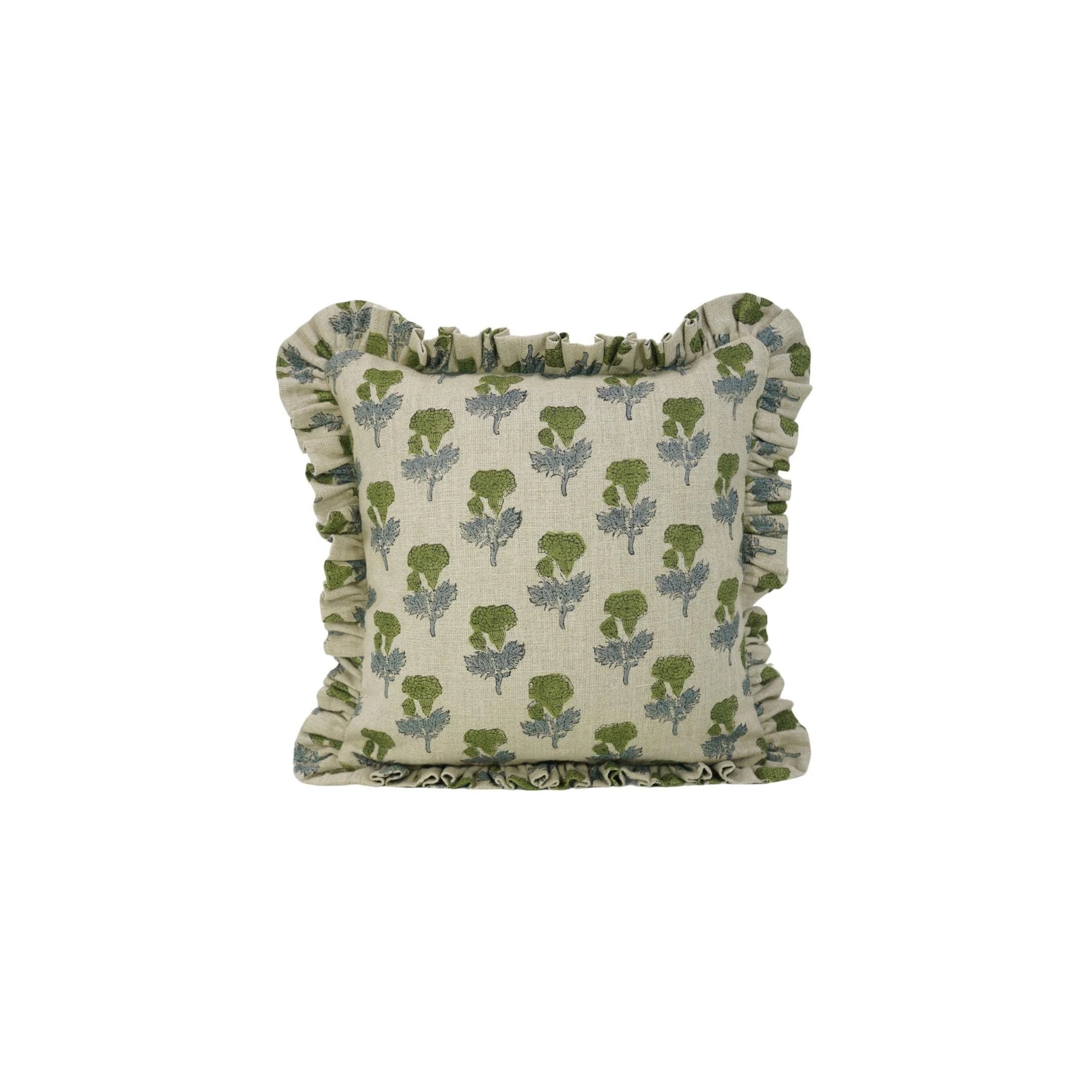 Block Print Thick Linen Frill Pillow Cover- Manmohan