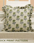 Block Print Thick Linen Frill Pillow Cover- Manmohan